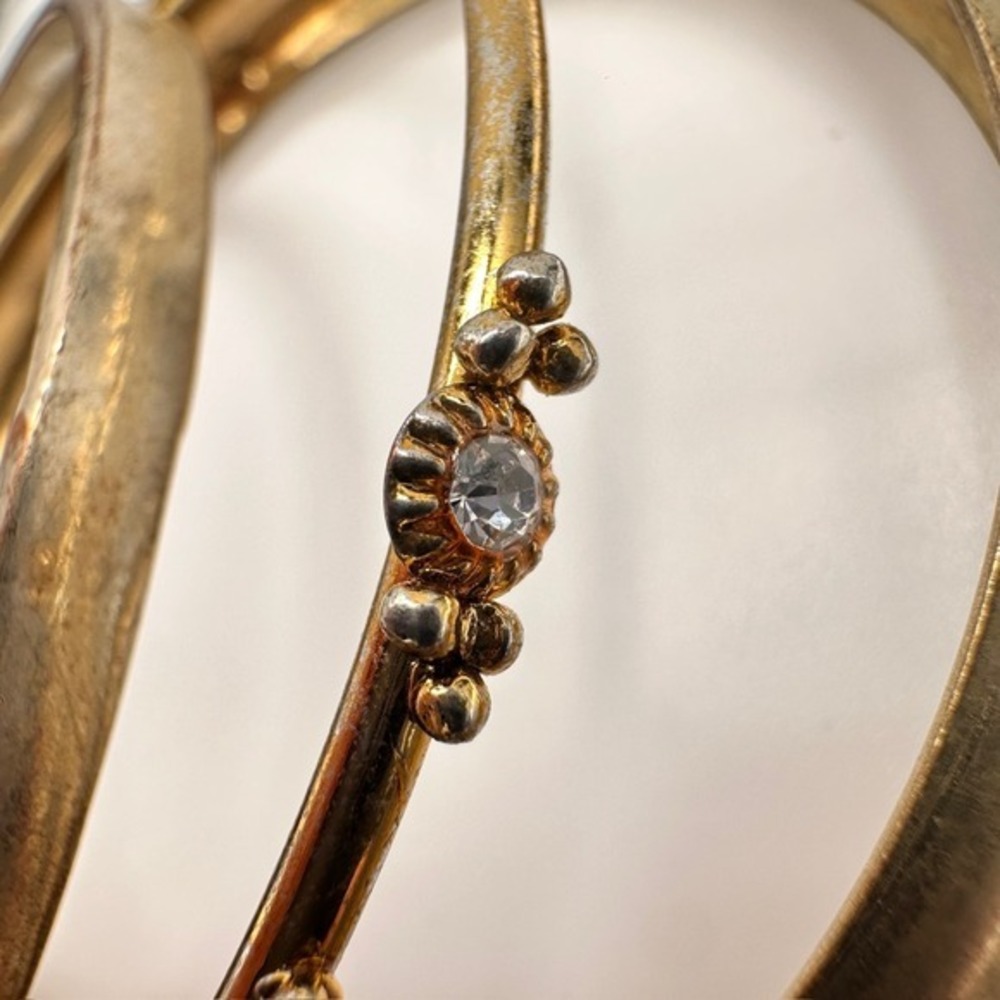 Vintage Bangle Bracelets Set Gold Tone Stackable Textured Rhinestone Boho Retro - Picture 6 of 10